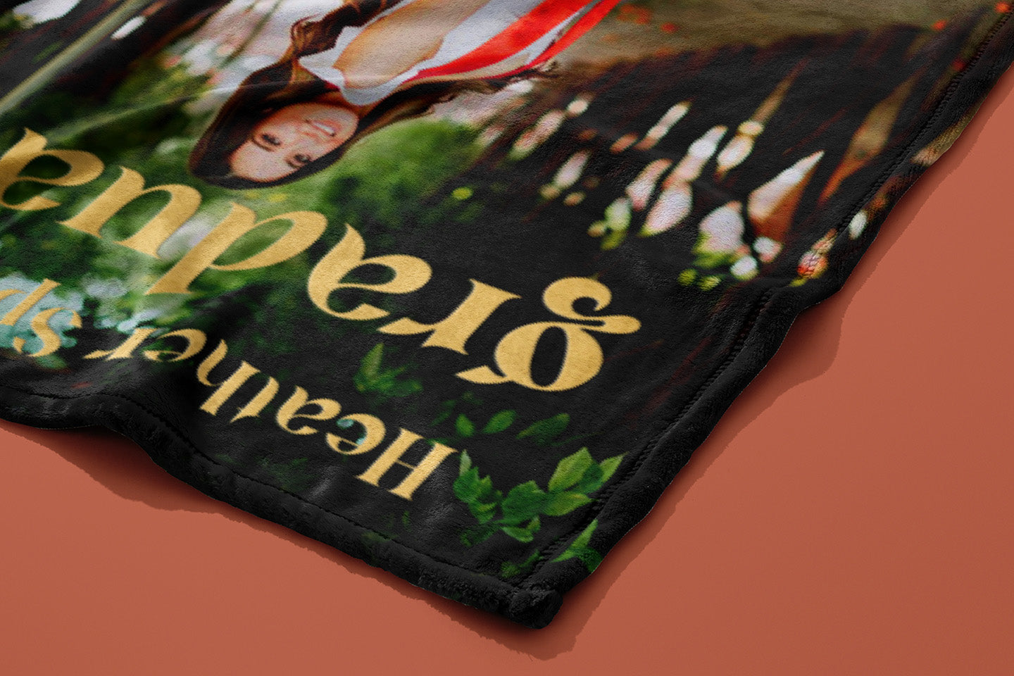 Textile with 'Teacher's Helper' printed on it, featuring a scenic design.