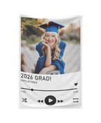 Graduation-themed decorative banner with a photo of a graduate and '2026 Grad!' text.