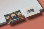 Graduation-themed cards with a photo of a woman and text on a gradient background